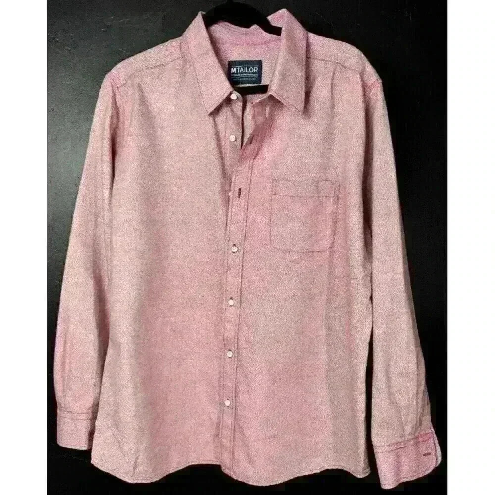 M Tailor Button Up Shirt Men's Small Red White Color Blend Button Collar XXL